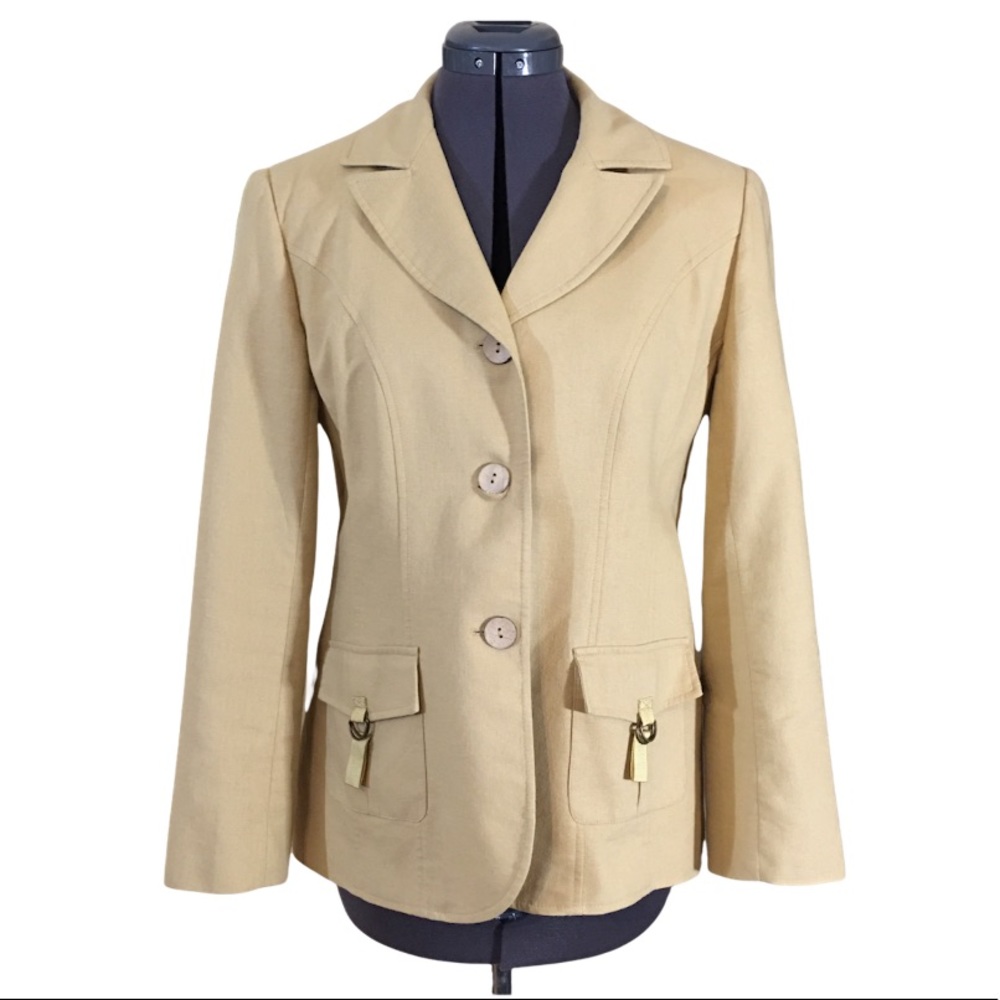 Studio Petites Vintage Camel Coloured Safari Linen Blazer Size 12P
